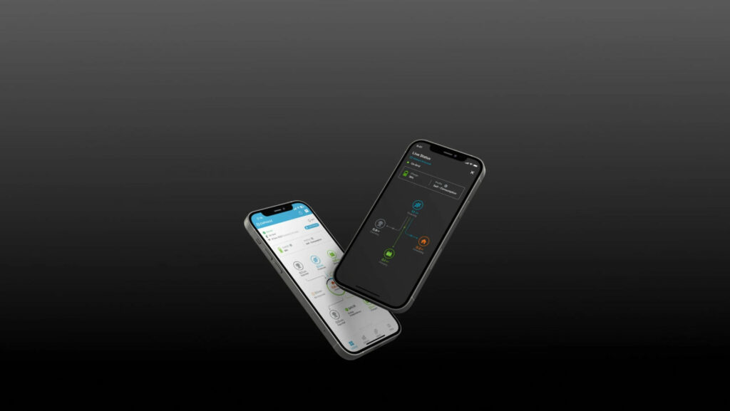 Image of two smart phones running the Enphase Enlighten app